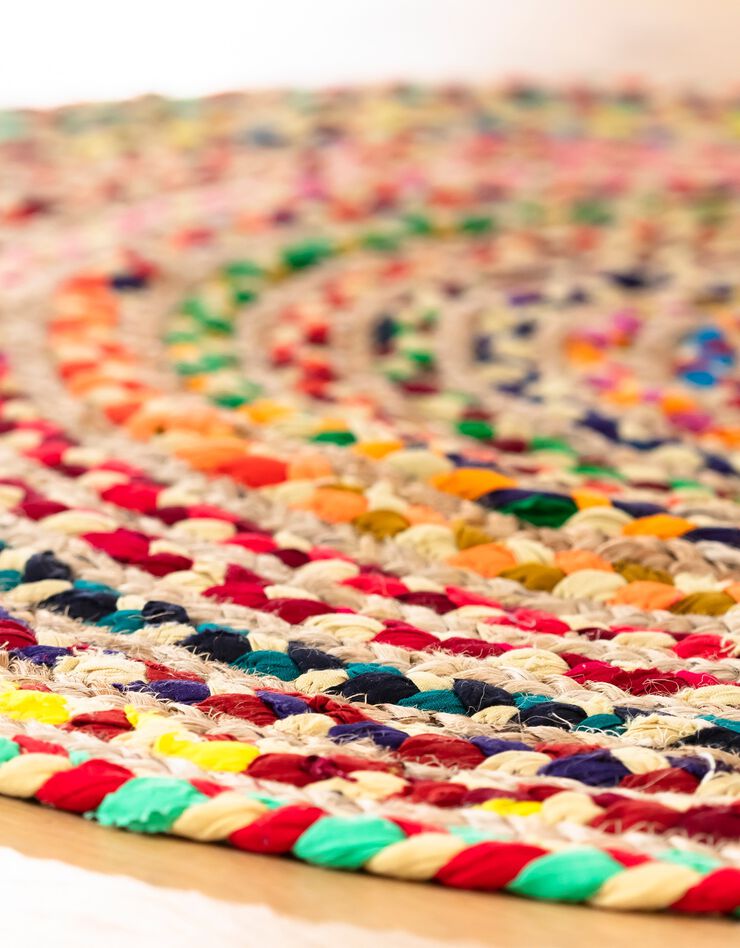 Tapis rond en jute et coton (multicolore)