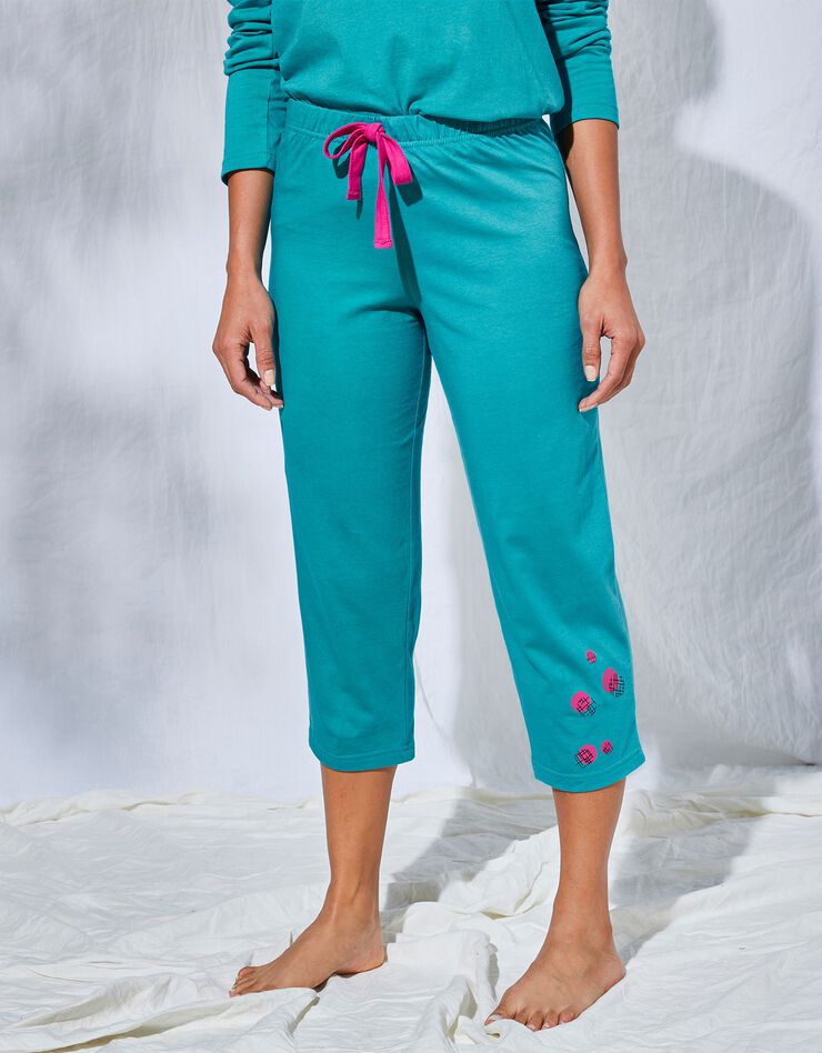 Pantacourt pyjama Enjoy uni imprimé placé (émeraude) Pantacourt pyjama Enjoy uni imprimé placé (émeraude)