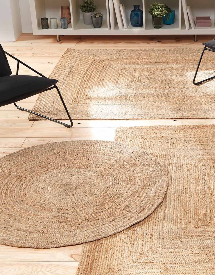 Tapis rond uni en jute (beige) Tapis rond uni en jute (beige)