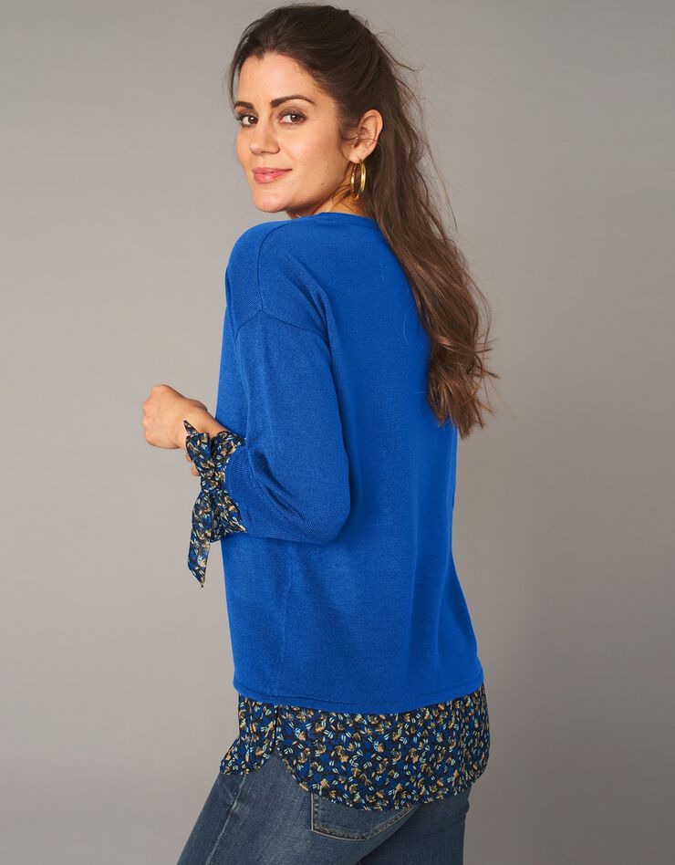Pull bi-matière effet 2en1, toucher cachemire (bleu dur) Pull bi-matière effet 2en1, toucher cachemire (bleu dur)