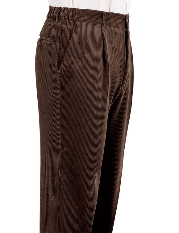 Pantalon ville velours côtelé à pinces, élastiqué côtés (châtaigne)