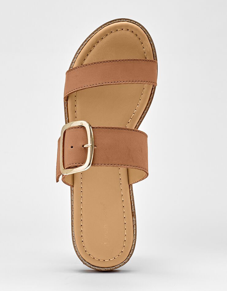Mules plates éco-conçues en cuir naturel à boucle (caramel) Mules plates éco-conçues en cuir naturel à boucle (caramel)