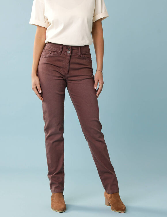 Pantalon droit &agrave; d&eacute;coupes, Sp&eacute;cial Petites (chocolat)