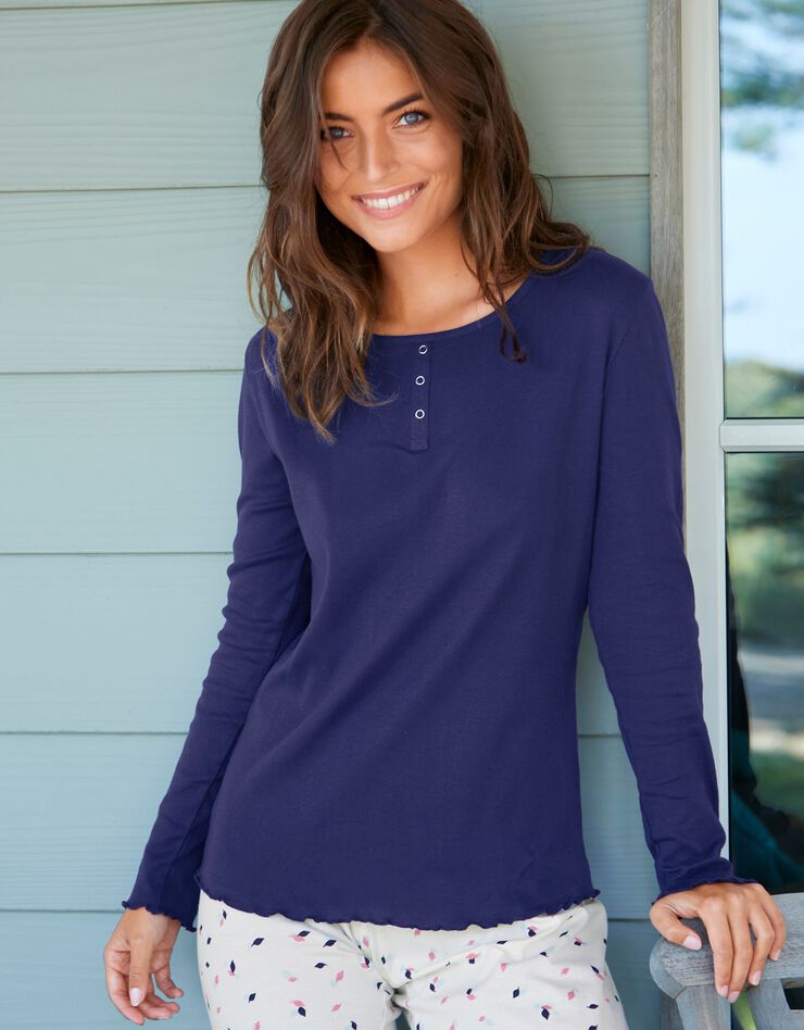Tee-shirt coton manches longues uni (marine) Tee-shirt coton manches longues uni (marine)