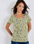 T-shirt col rond imprimé fleuri coton (kaki clair)