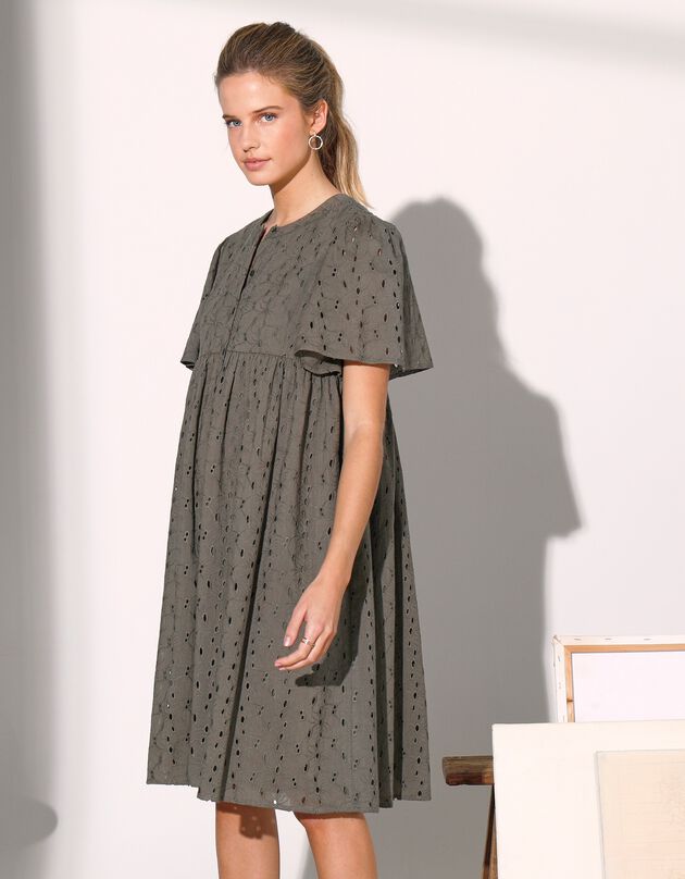 Robe évasée, broderie anglaise (kaki)