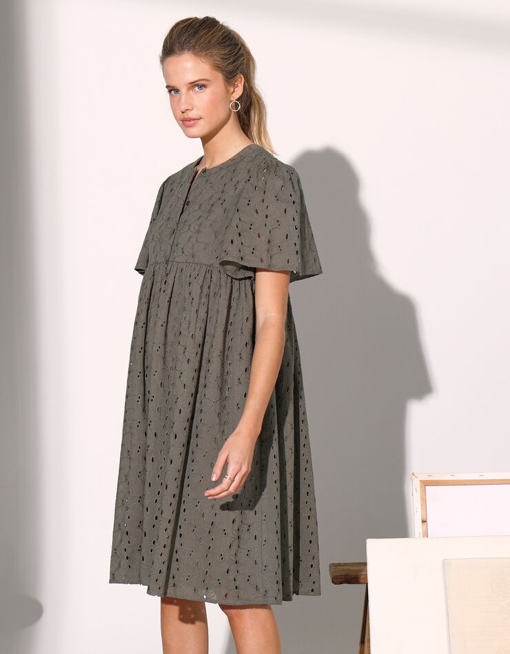 Robe évasée, broderie anglaise (kaki)