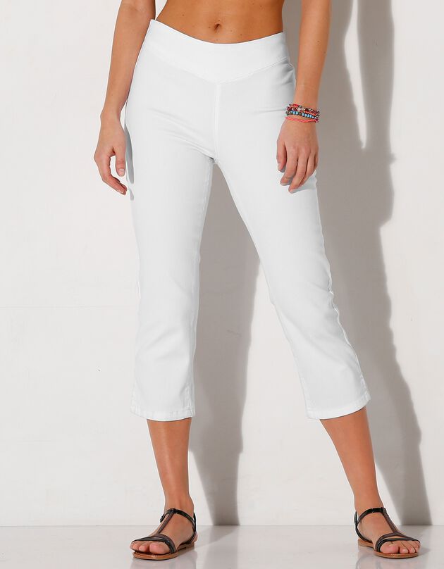 Pantacourt toile stretch - effet ventre plat (blanc)