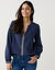 Blouse unie brod&eacute;e en coton, col fendu (marine)