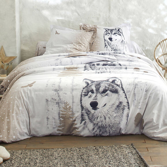 Linge de lit Artic imprimé chien-loup - coton (taupe)