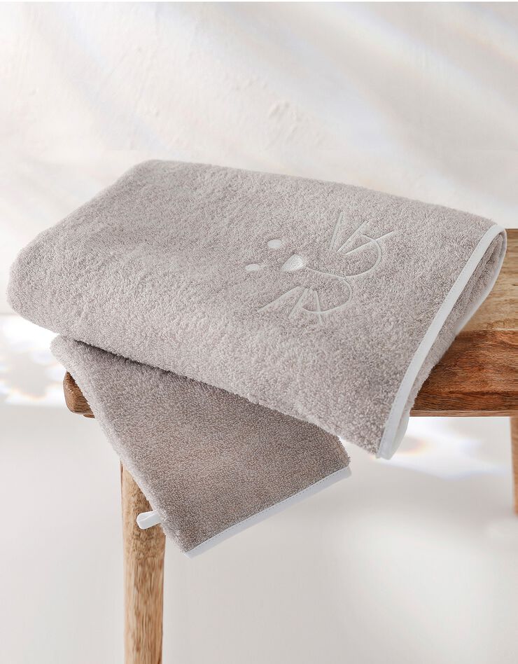 Éponge enfant brodé chat coton - 450g/m2 (taupe) Éponge enfant brodé chat coton - 450g/m2 (taupe)