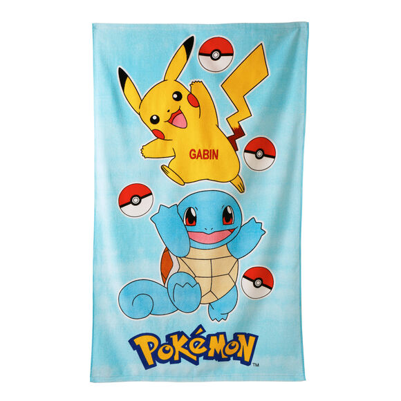 Drap de bain enfant Pokemon® personnalisable, éponge et velours coton - 320g/m2  (bleu)