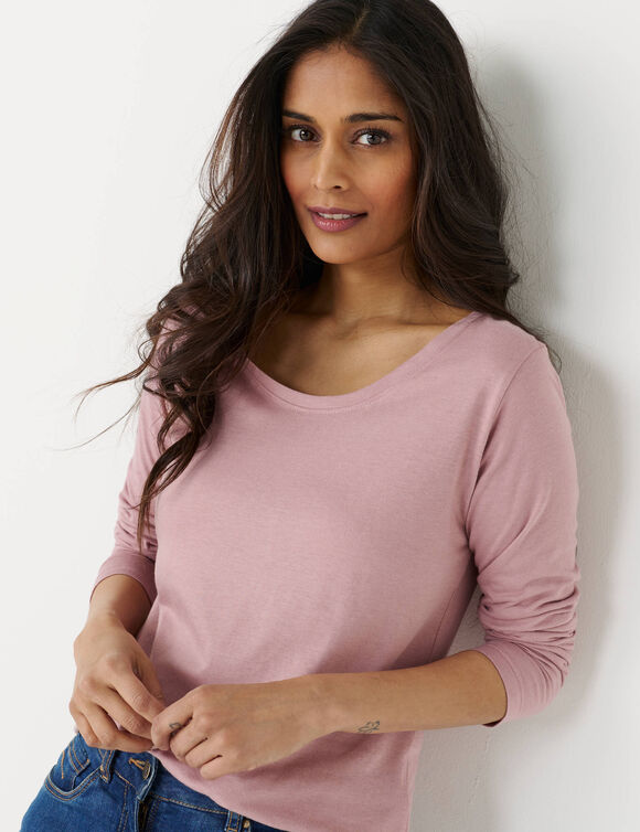T-shirt col rond manches longues uni (rose parm&eacute;)