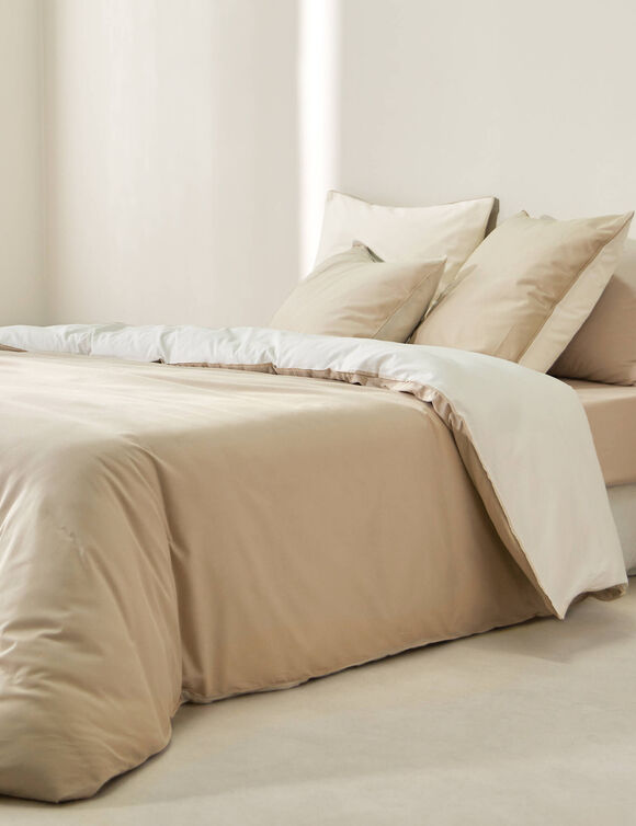 Linge de lit uni bicolore - coton 57 fils/cm&sup2; (&eacute;cru / sable)