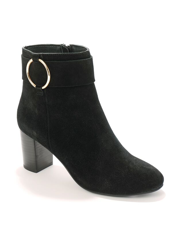 Boots croûte de cuir boucle côté (noir)