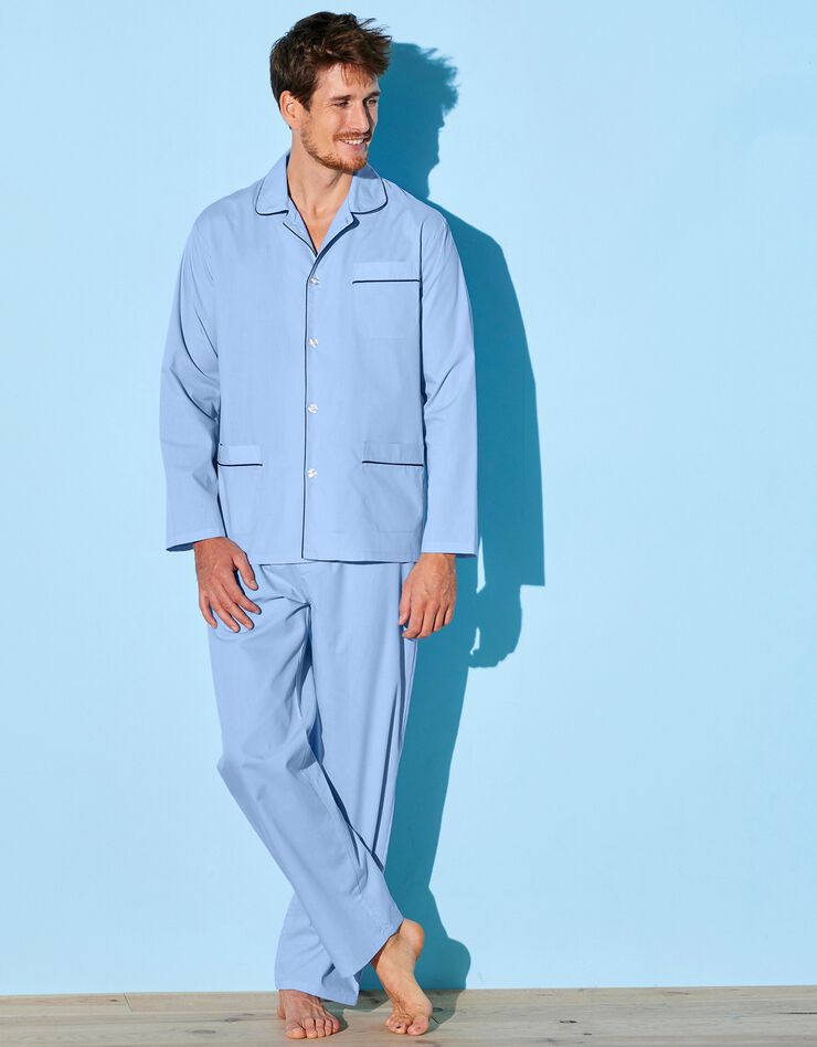 Pyjama uni popeline polyester/coton (ciel)
