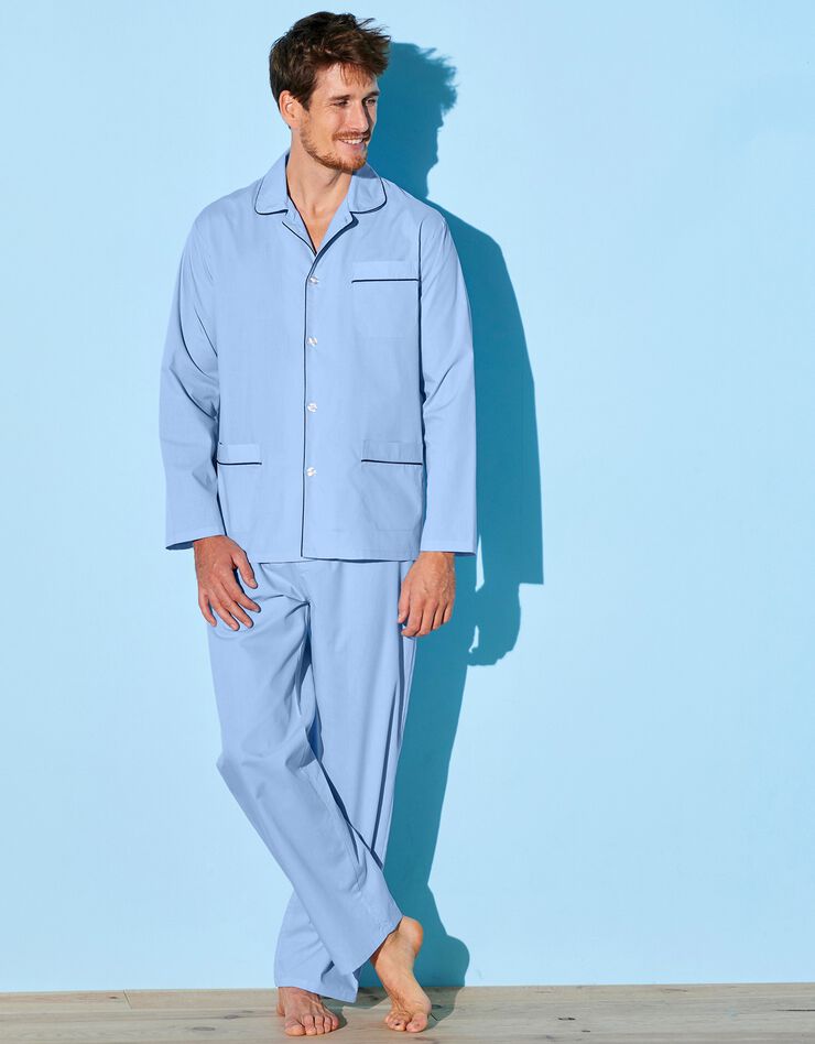 Pyjama uni popeline polyester/coton (ciel) Pyjama uni popeline polyester/coton (ciel)