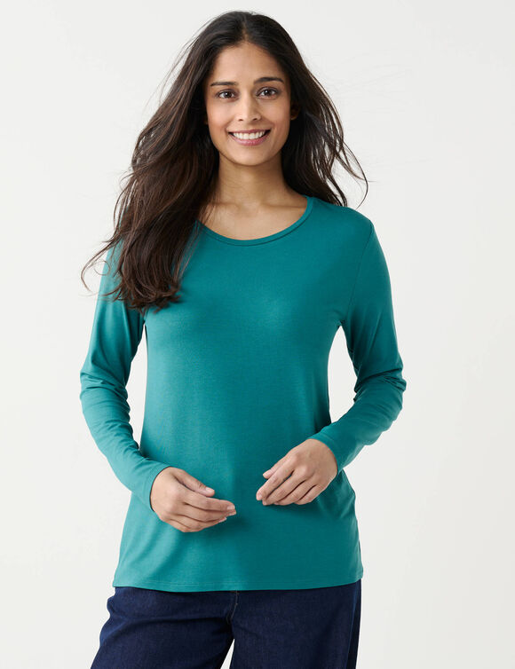 T-shirt uni col rond stretch (vert sapin)