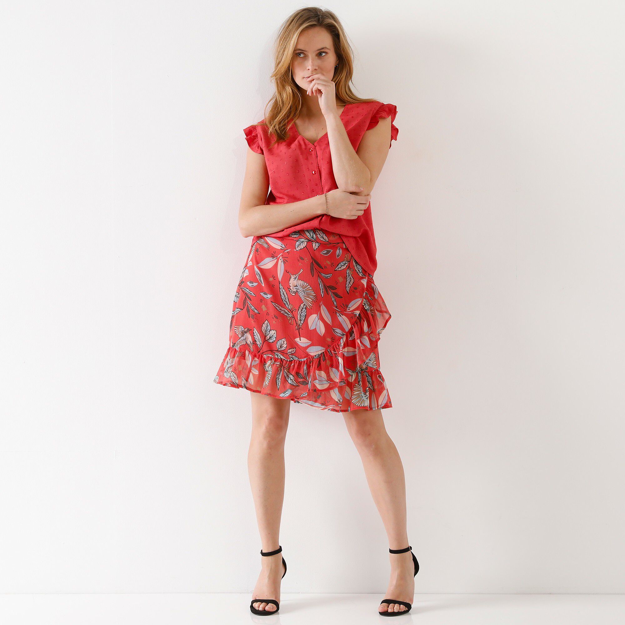 Jupe Volante Courte Femme Taille Haute | Portefeuille Noué - Polyester Léger - Pour L'été, La Plage, Les Sorties Décontractées - 3