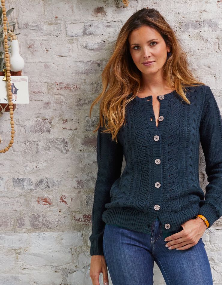 Cardigan femme boutonné torsadé toucher cachemire (marine) Cardigan femme boutonné torsadé toucher cachemire (marine)