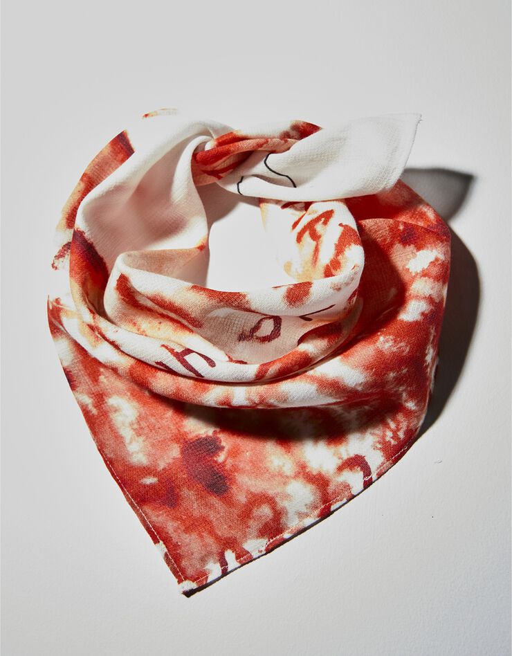 Foulard Annette Messager fabriqué en France, 48x48 cm - coton biologique (blanc / rouge)