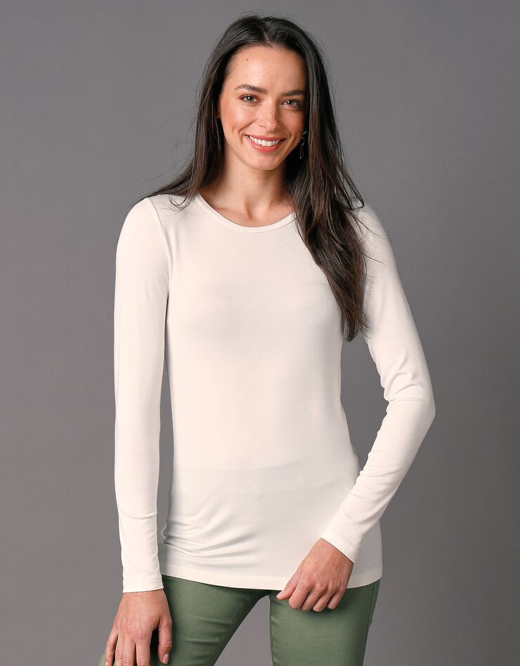 Tee-shirt uni col rond viscose stretch (blanc cassé) Tee-shirt uni col rond viscose stretch (blanc cassé)