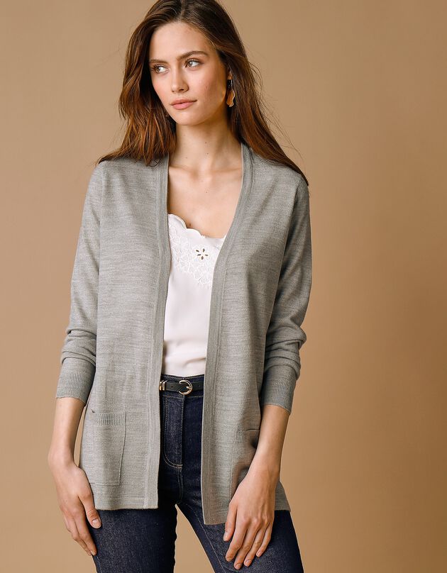 Gilet porter ouvert toucher cachemire (gris chiné) Gilet porter ouvert toucher cachemire (gris chiné)