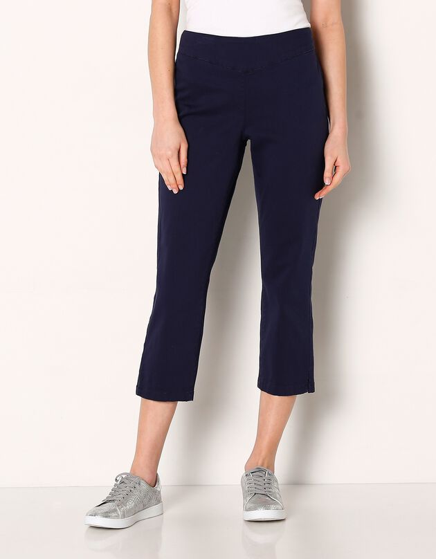 Pantacourt toile stretch - effet ventre plat (marine)