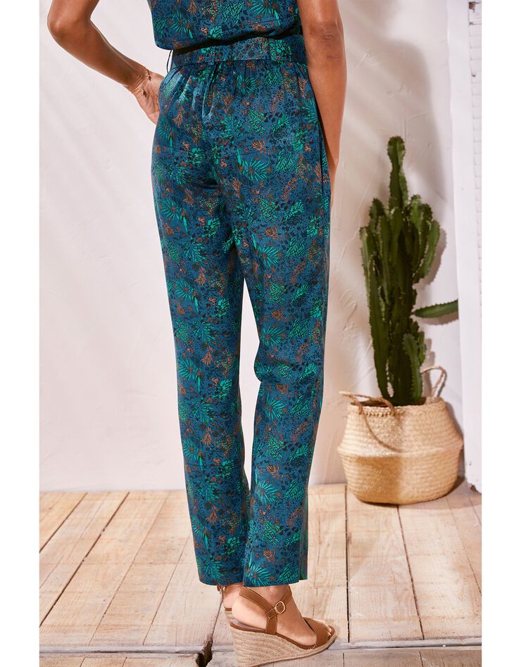 Pantalon ceinturé coupe chino imprimé minimaliste (bleu) Pantalon ceinturé coupe chino imprimé minimaliste (bleu)