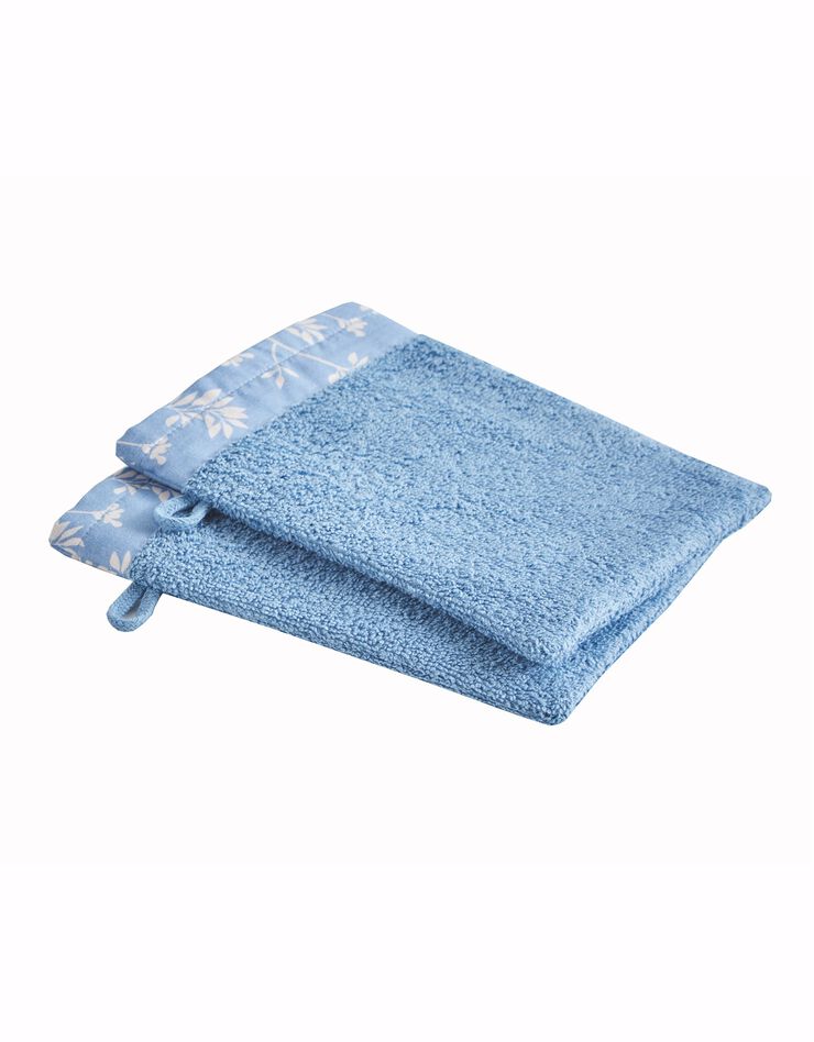 Éponge coton bouclette 420 g/m2 liteau motif floral (bleu jean) Éponge coton bouclette 420 g/m2 liteau motif floral (bleu jean)