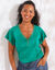T-shirt col V doré maille unie (vert)