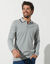 Polo uni maille piquée manches longues (gris chiné)