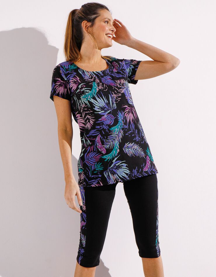 Tee-shirt en coton stretch imprimé - manches courtes (noir / violine) Tee-shirt en coton stretch imprimé - manches courtes (noir / violine)