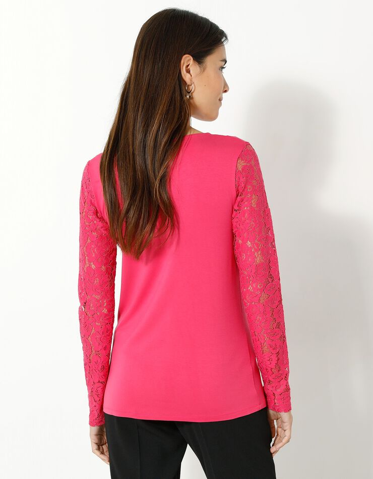 Tee-shirt col rond manches longues, dentelle jersey (framboise) Tee-shirt col rond manches longues, dentelle jersey (framboise)