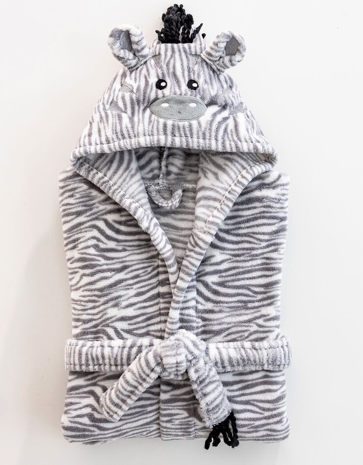 Peignoir de bain à capuche enfant zèbre microfibre toute douce (blanc)