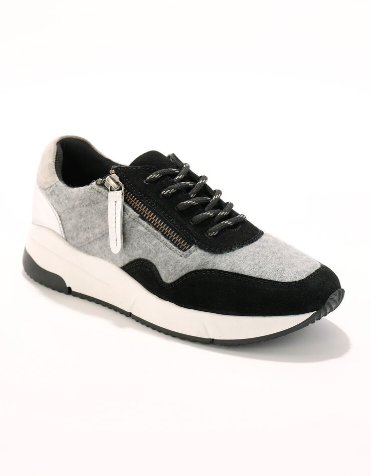 Baskets style running zippées en cuir bimatière - gris flanelle (gris) Baskets style running zippées en cuir bimatière - gris flanelle (gris)