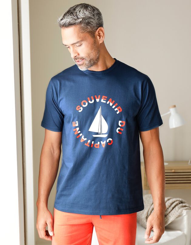 T-shirt de pyjama manches courtes motif bateau (marine / orange)