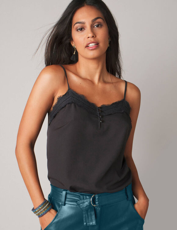 Caraco dentelle fines bretelles, crêpe (noir / noir)