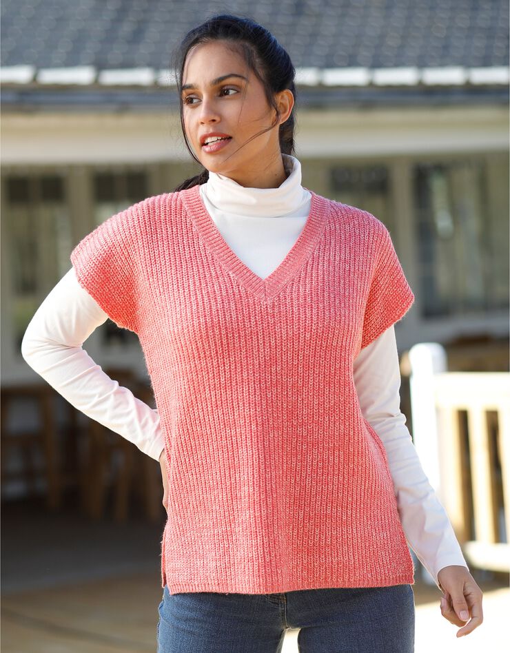 Pull col V manches courtes (corail chiné) Pull col V manches courtes (corail chiné)