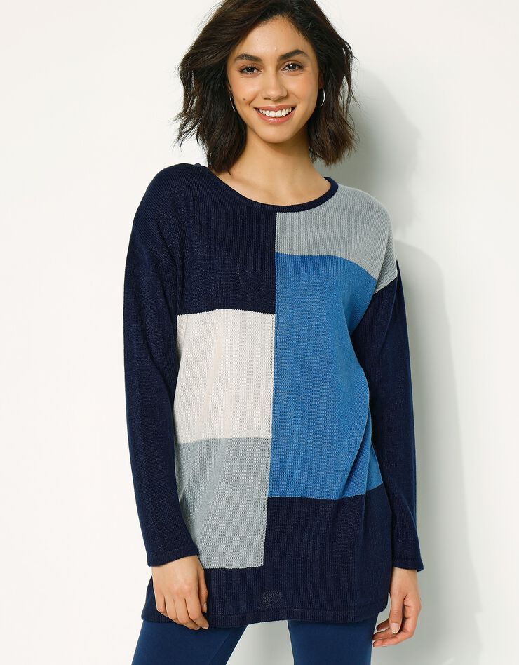 Pull long motifs patch effet graphique. (marine / bleu) Pull long motifs patch effet graphique. (marine / bleu)