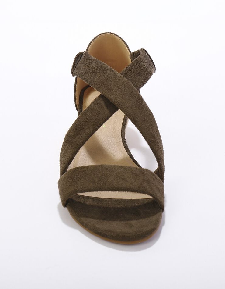 Sandales compensées élastiquées dessus effet suédine (kaki)