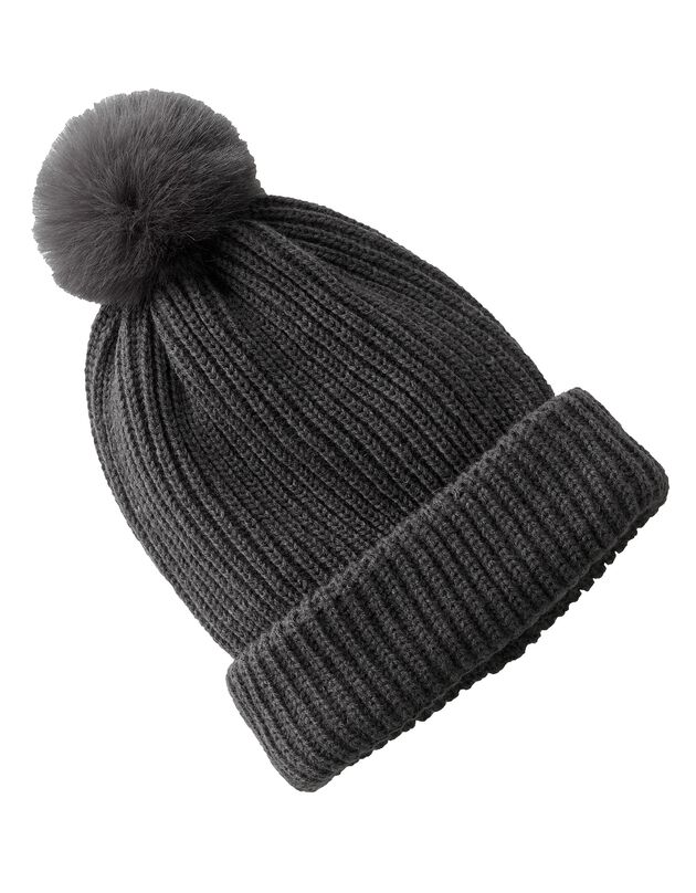 Bonnet en maille avec pompon (gris)
