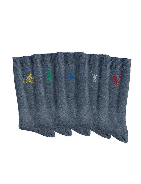 Mi-chaussettes fantaisie "sport" - lot de 5 paires (bleu jean)