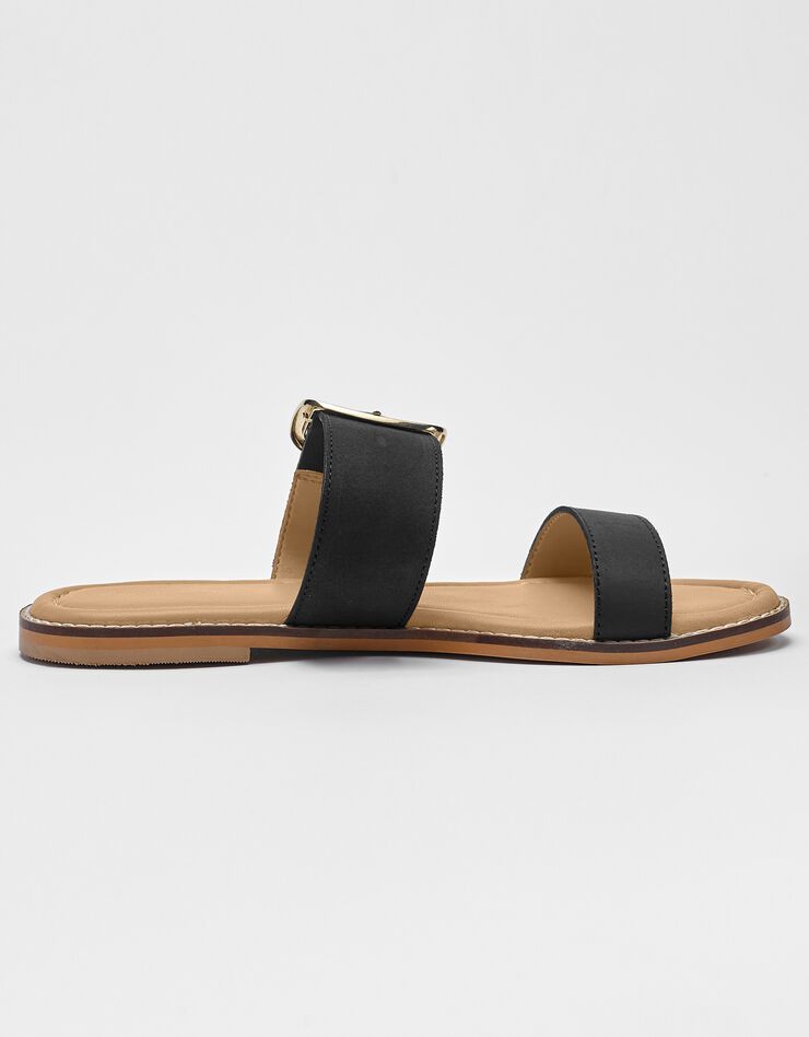 Mules plates éco-conçues en cuir naturel à boucle (noir) Mules plates éco-conçues en cuir naturel à boucle (noir)