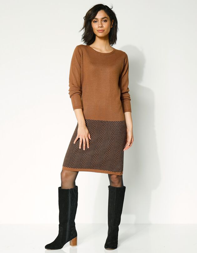 Robe pull, base jacquard (caramel / noir)