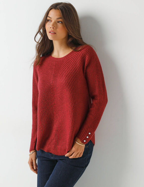 Pull évasé, maille anglaise toucher doux (bordeaux)