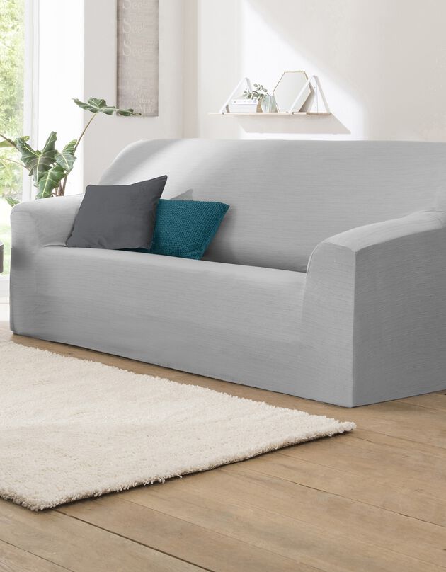 Housse extensible unie canapé fauteuil accoudoirs (gris perle)