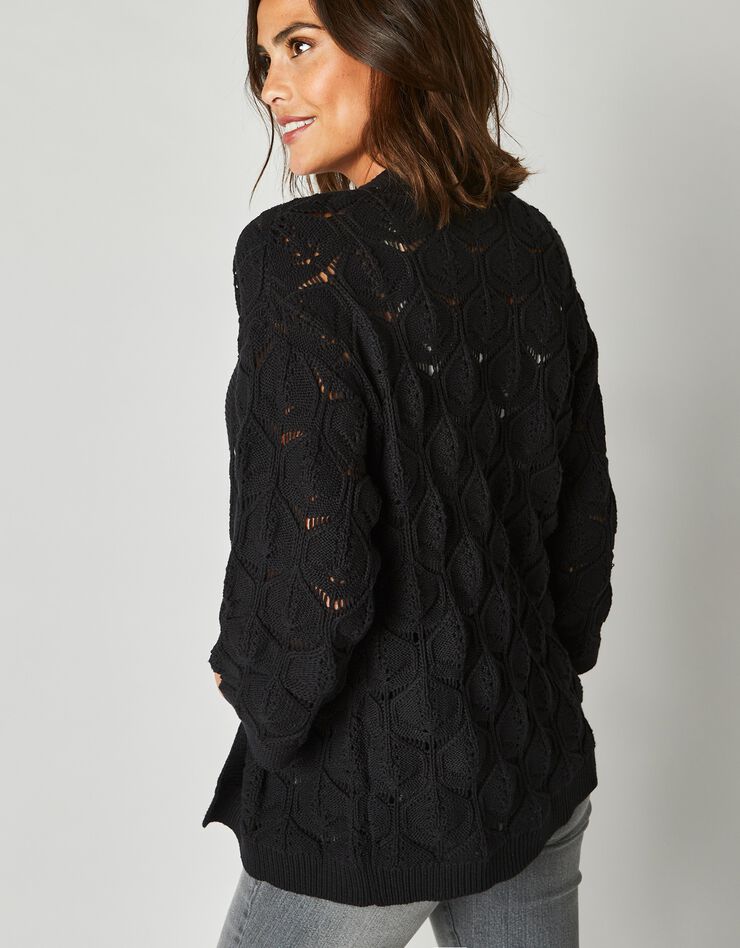 Gilet kimono, maille ajourée (noir) Gilet kimono, maille ajourée (noir)