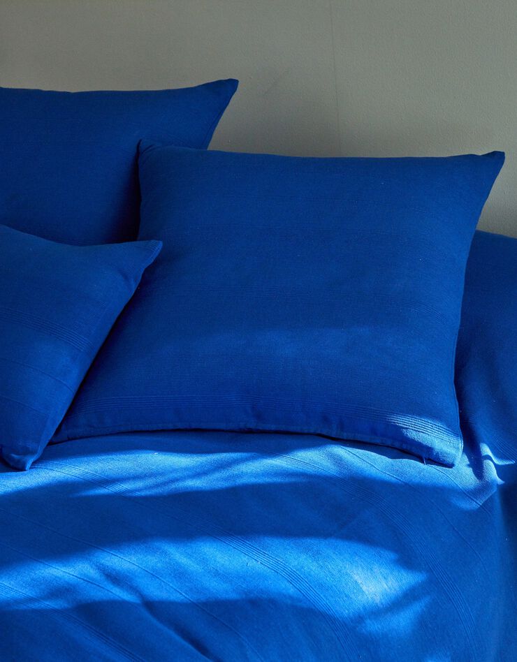 Plaid ou jeté uni coton tissage artisanal (bleu)