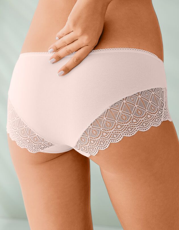 Shorty uni coton stretch et dentelle - lot de 3  (noir + nude + blanc)